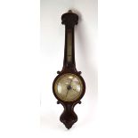 A Victorian mahogany banjo barometer with a silvered back and dial, h.