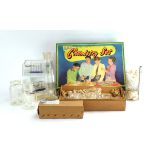 A group of chemistry equipment including four analysis sets, potash tubes,