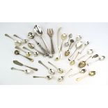 A mixed parcel of Georgian and later silver spoons including a Kings pattern table spoon,