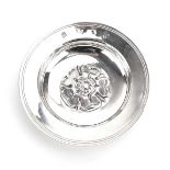 A late 20th century miniature silver Armada-type dish, centrally decorated with the Tudor rose,