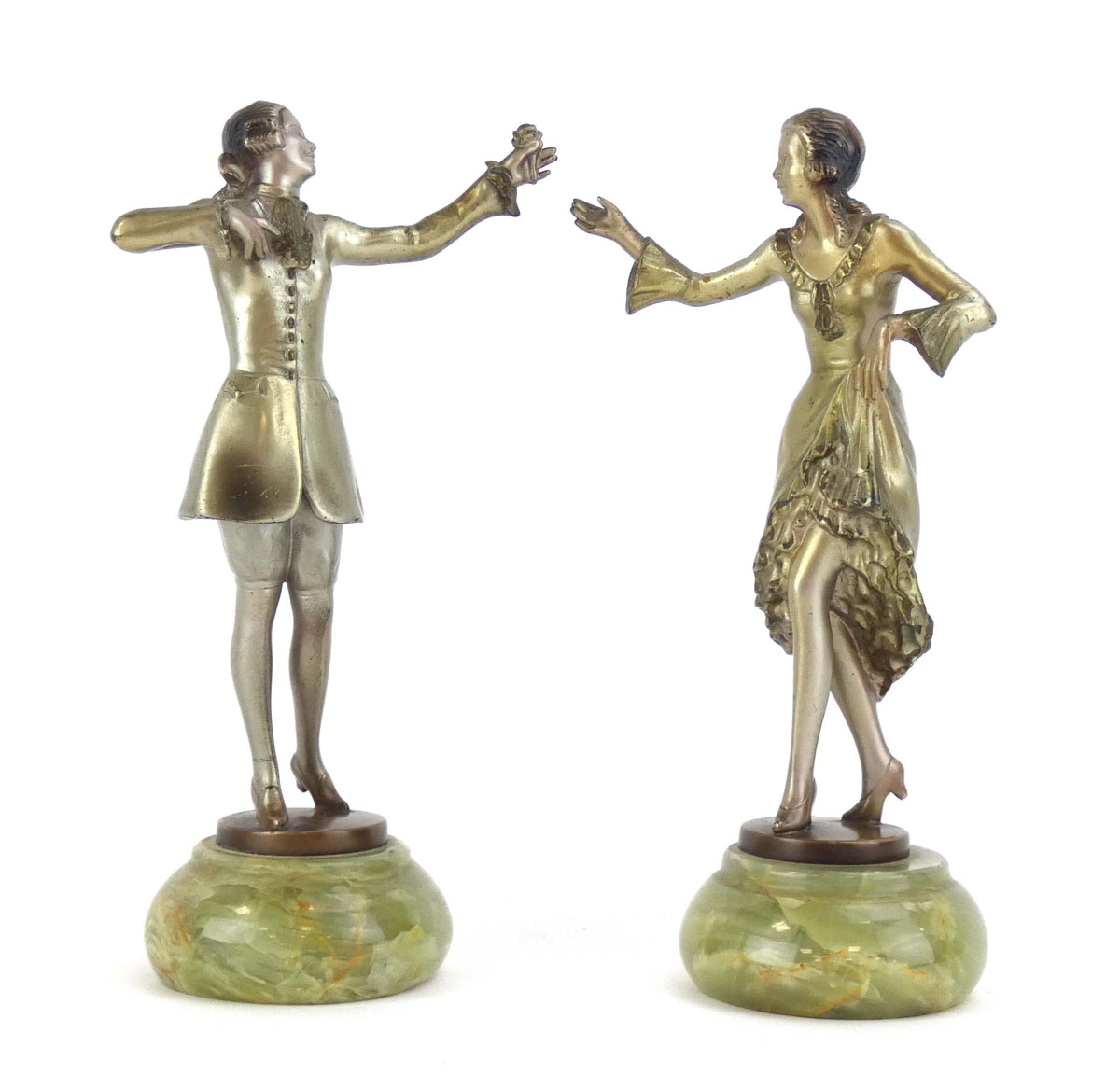 After Josef Lorenzl (1892-1950), a pair of lacquered bronze figures,