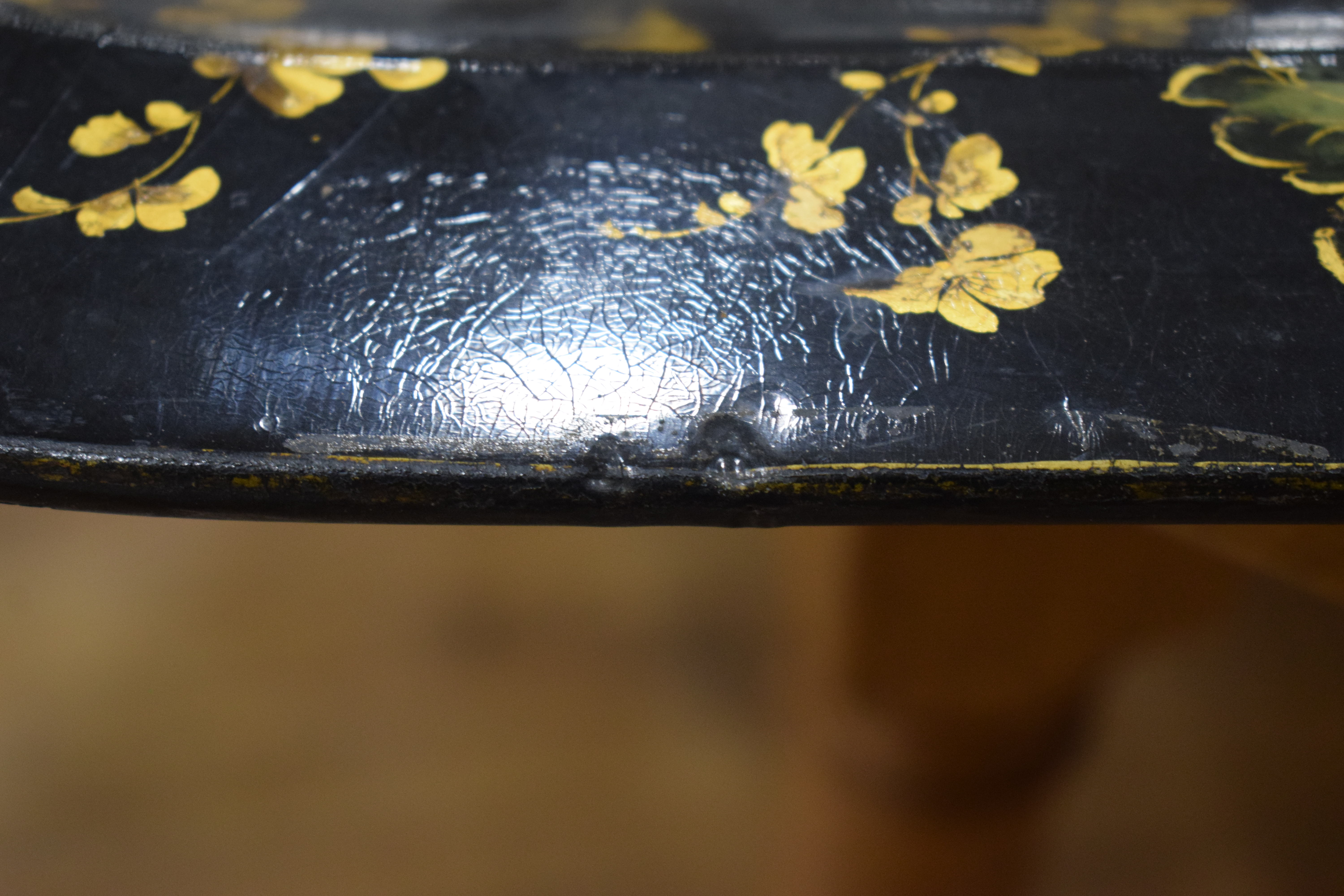 A Victorian black lacquered papier mache tray with gilt floral decoration, - Image 6 of 7