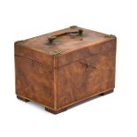 A 19th century walnut and brass mounted tea caddy on block feet, w.