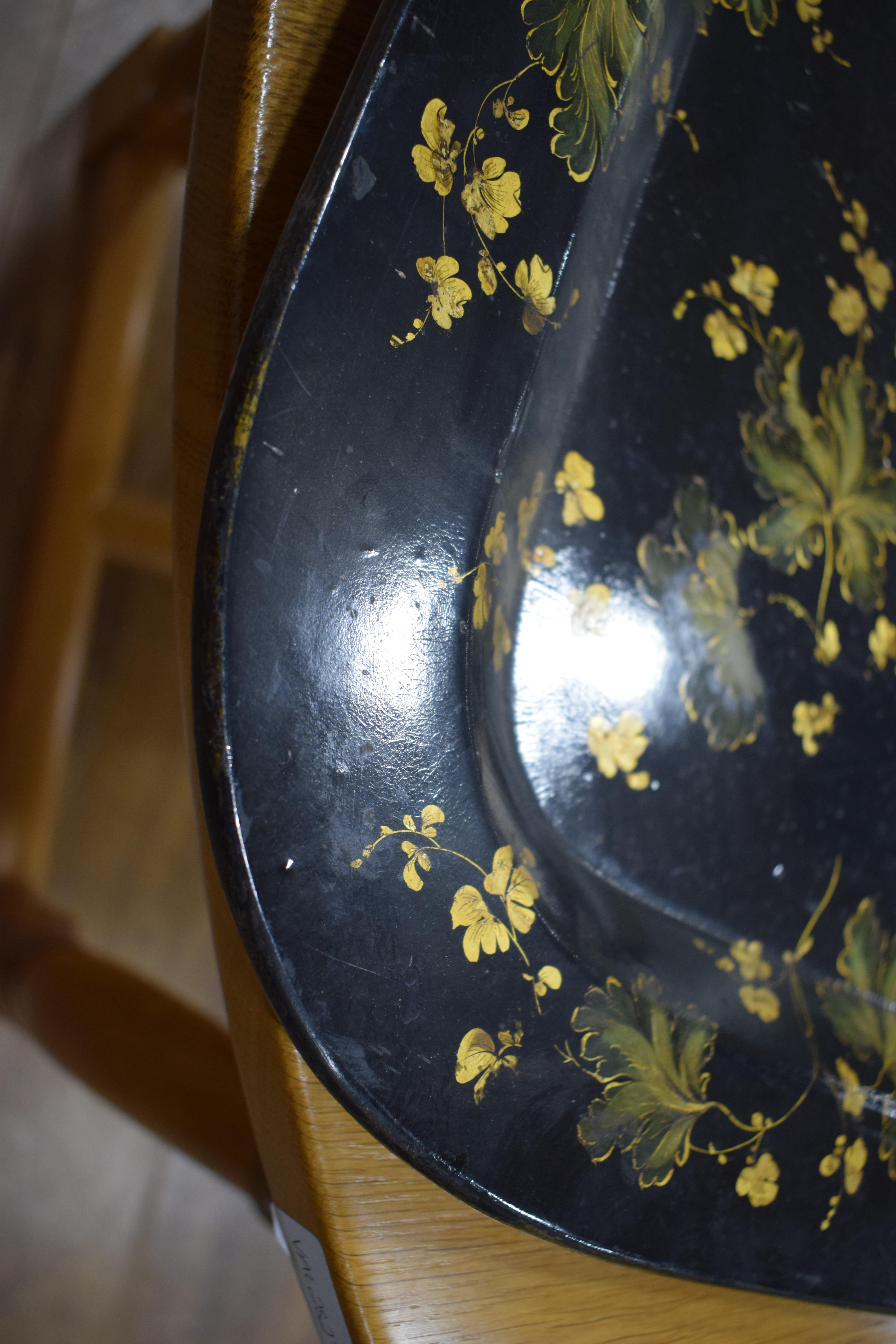 A Victorian black lacquered papier mache tray with gilt floral decoration, - Image 2 of 7
