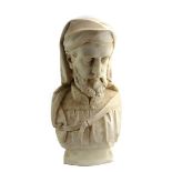After Joseph Durham (1814-1877), a white marble bust modelled as Chaucer on a matching plinth,