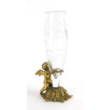 A Halcyon Days spill vase, the base modelled as a gilt cherub, h.