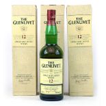 3 old style bottles of The Glenlivet 12 year old Single Malt Scotch Whisky with boxes 70cl 40% each