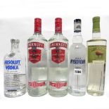 5 bottles, 2x Smirnoff No21 1 litre 37.