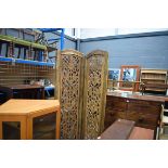 Rustic 3 panel screen with floral carved decoration