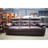 Brown leather 2 piece suite comprising 3 seater sofa and matching 2 seater sofa