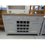 Grey painted oak sideboard with wine rack, 2 large drawers and single door cupboards under (23)