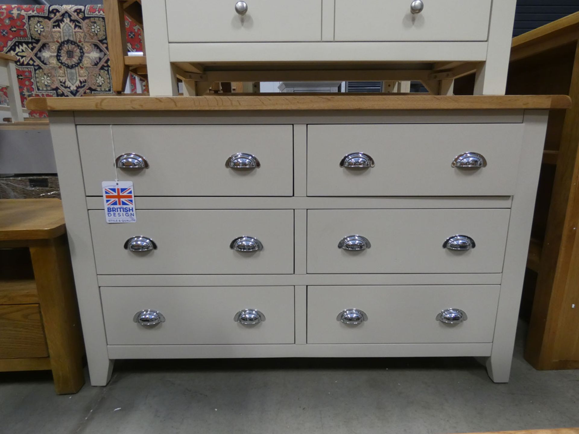 Large cream painted oak sideboard with 6 drawers (5)