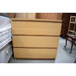 Modern oak finish chest of 3 drawers