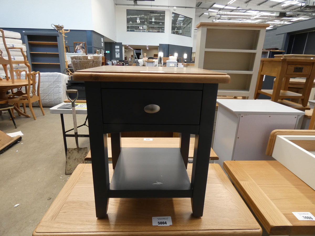 Blue painted oak lamp table with single drawer (36)