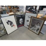 4 framed and glazed prints incl., Lindsay Kemp Co. flowers, print of relaxing female, print of