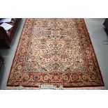 (12) Taj Mahal Prado carpet with beige ground and red border, approx. 200cm x 300cm