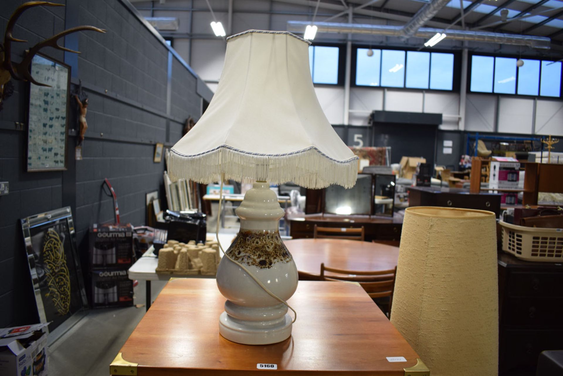 1970s German pottery lamp with cream cylindrical shade together with similar lamp - Image 2 of 3