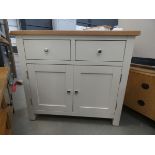 Medium cream painted oak sideboard with 2 drawers and double cupboard under