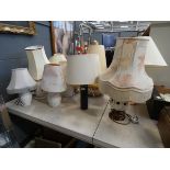 Various pottery table lamps with shades (11)