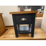 Blue painted oak lamp table with single drawer and shelf under (6)
