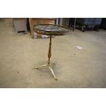2050sn Brass wine table with marble effect surface on single pedestal 3 star base