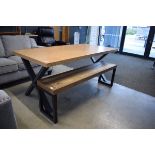 Modern oak refectory type table and matching bench