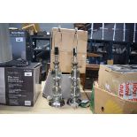 Pair of modern chrome finish table lamps and 4 shades (af)