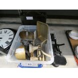 A quantity of kitchen scales and weights together with 1940's carry case
