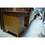 1960's beech kneehole desk of 5 drawers and 1 cupboard door