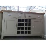 Large grey painted oak sideboard with wine rack, 2 drawers and 2 cupboards under (49)