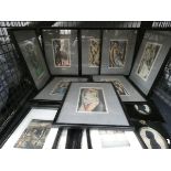 A cage containing a quantity of Tamara Delempicka prints, plus 2 silhouettes