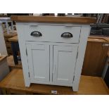 Small white painted oak cabinet with single drawer and double cupboard (12)