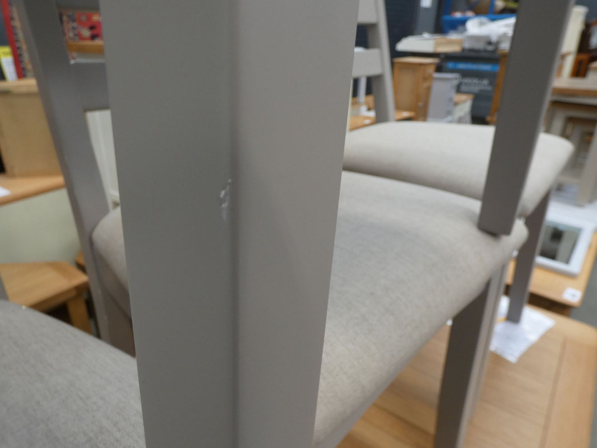 4 grey painted dining chairs with cloth seat pads (50) - Image 3 of 14