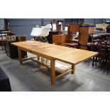 2027sn Oak refectory style dining table with drawer leaf ends and single drawer
