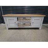 Grey painted oak medium sized TV audio cabinet with 2 cupboards (25)