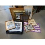 Box containing a quantity of photographic footballing prints, plus prints depicting rural settings