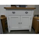 Medium white painted oak sideboard with large single drawer and double cupboard under