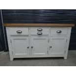 White painted and oak sideboard with 3 drawers and 3 cupboards under (22)