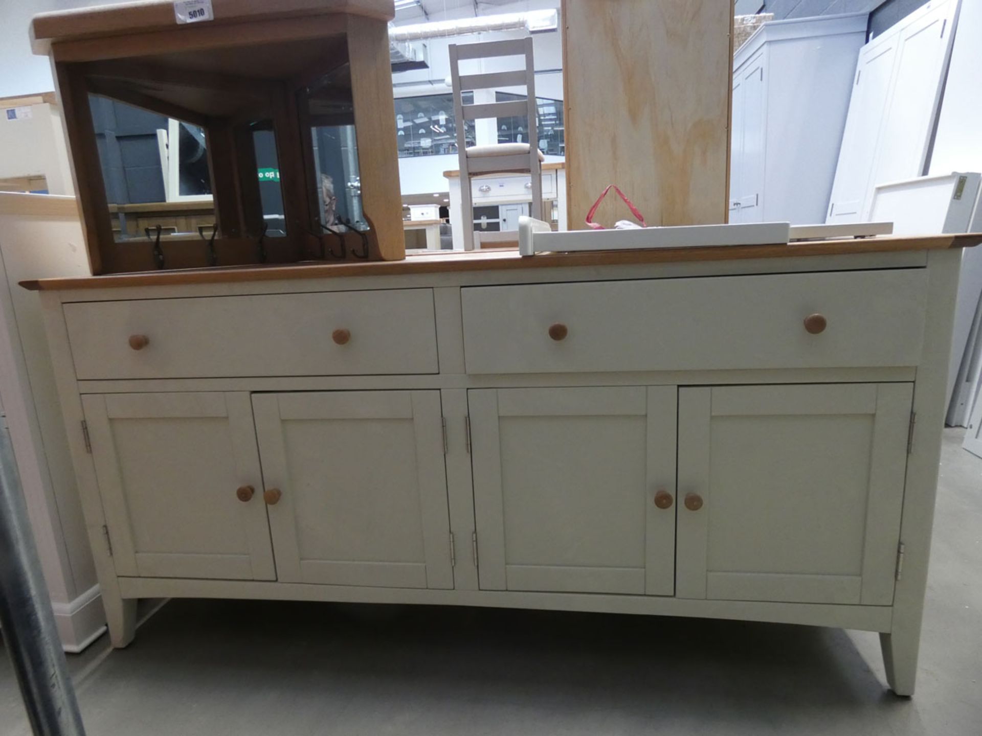 Cream painted oak sideboard with 2 large drawers and 2 pairs of cupboards under (48)