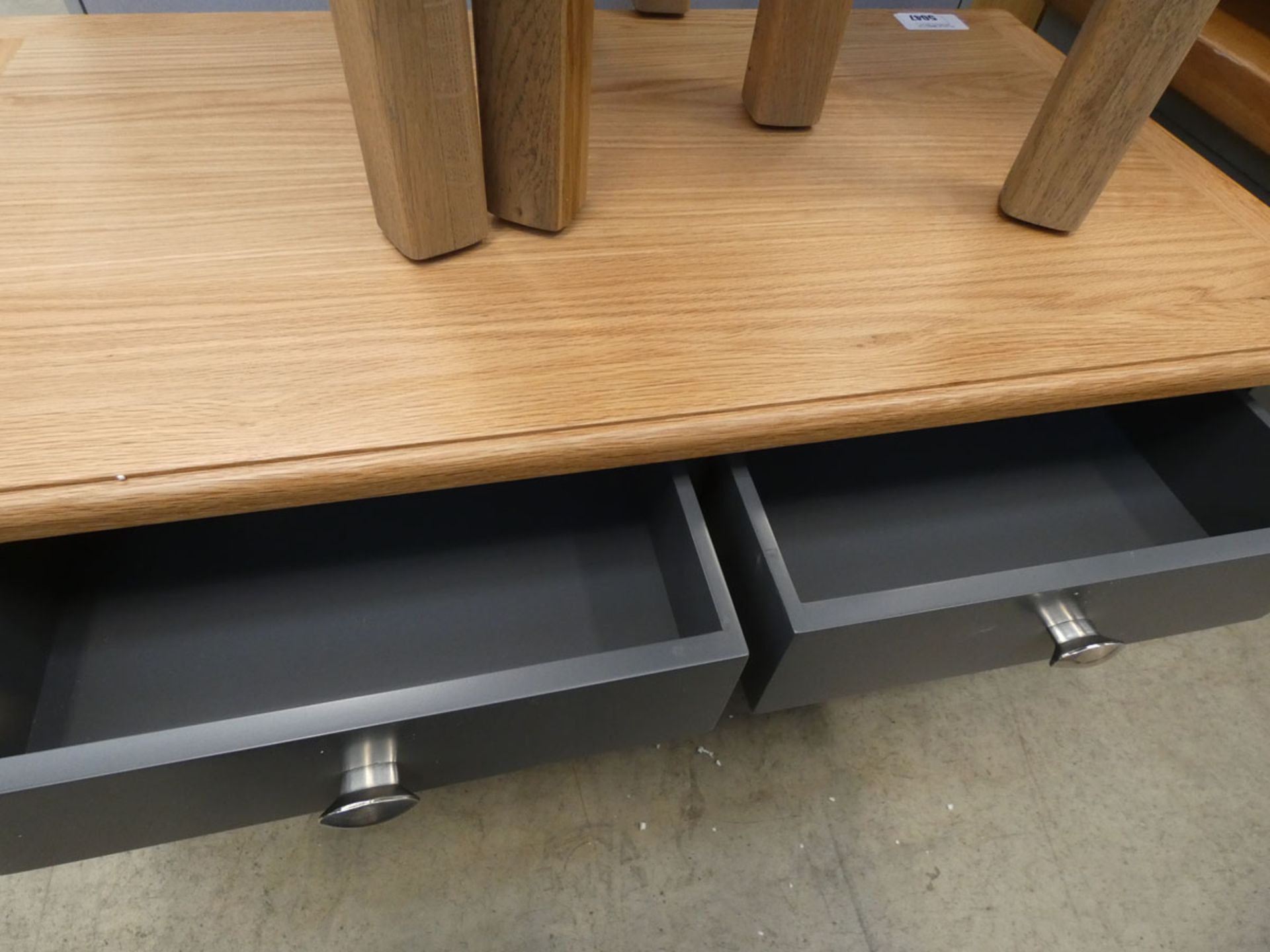 Blue painted oak coffee table with 2 drawers to side below and shelf (2) - Image 3 of 5