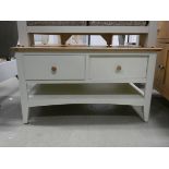 Cream painted oak coffee table with 4 drawers and shelf under (19)