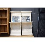 Pair of white painted mirrored wall hanging shelves (AF)