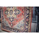 (2) Large Indian carpet with pale pink ground and blue border, approx. 250cm x 350cm