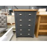 Large blue painted oak chest of 2 over 4 drawers (53)