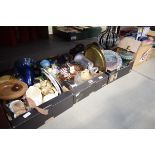 3 boxes of collectibles including glassware, wooden bowl, ashtray, miniature globe and other items