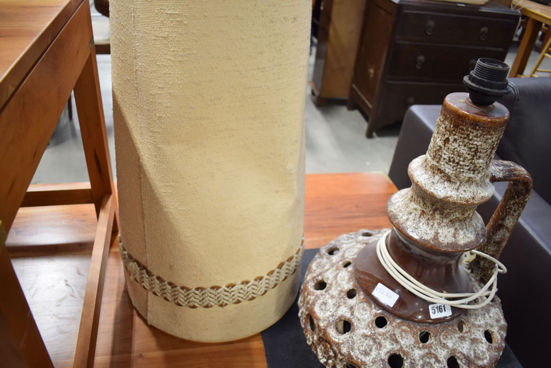 1970s German pottery lamp with cream cylindrical shade together with similar lamp - Image 3 of 3