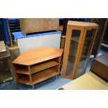 Teak corner television cabinet and similar glazed corner display cabinet