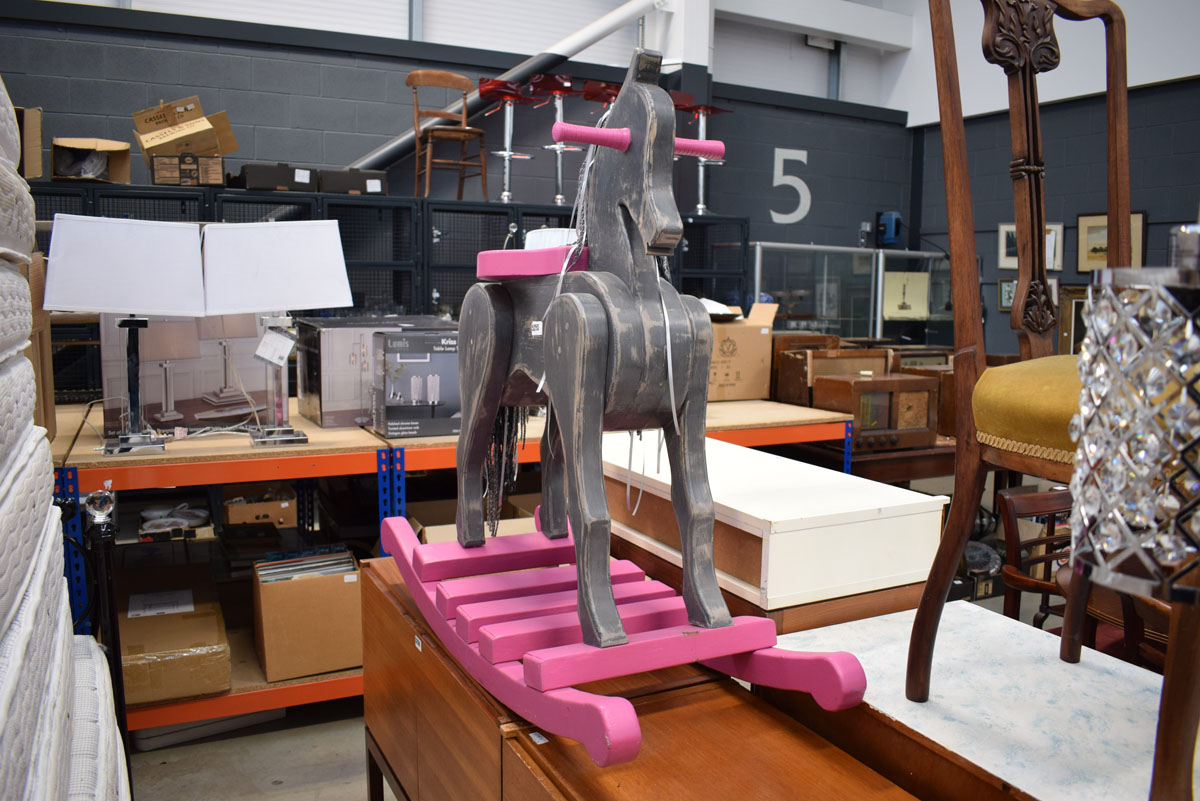 5046 Pink and grey painted rocking horse - Image 2 of 2