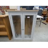 Grey painted oak cupboard with 2 glazed doors