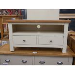 Small cream painted oak TV audio unit with shelf and large drawer under (28)